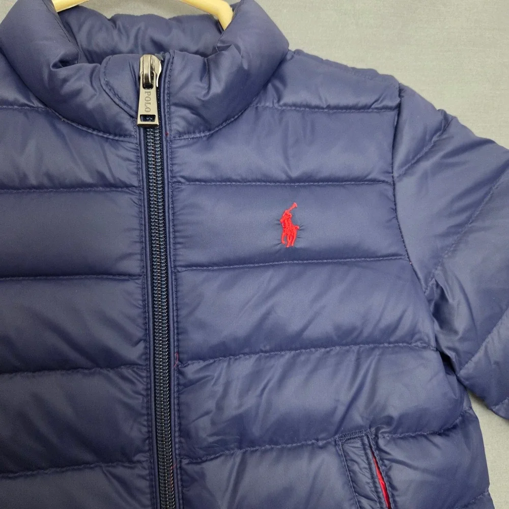 Ralph Lauren Toddler Navy Blue Down Puffer Jacket Packable Red Pony Logo